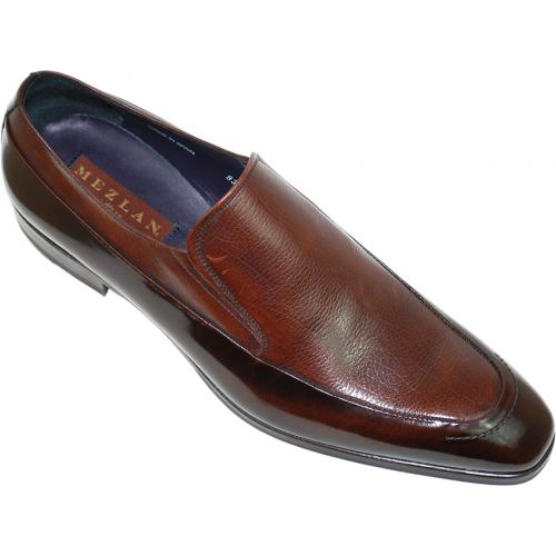 Mezlan "Tracshel" 2824 Brown Tumbled Italian Calf/ High Shine Cordovan Leather Shoes